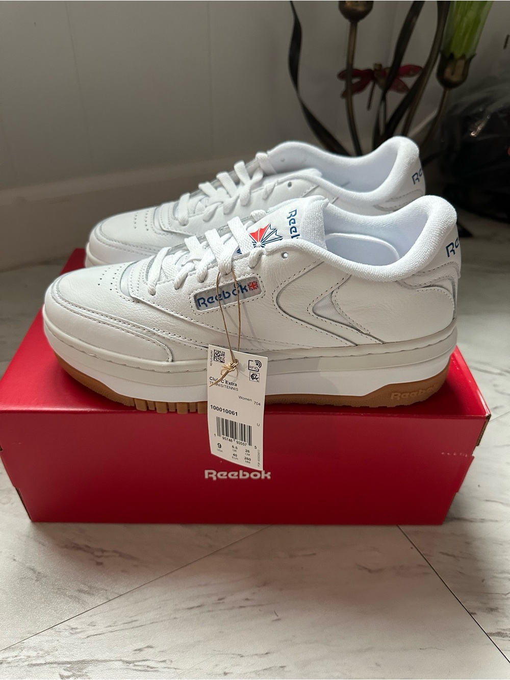 Reebok Club C Extra Platform Sneakers for Women-White Casual Teenis Shoes Size 9